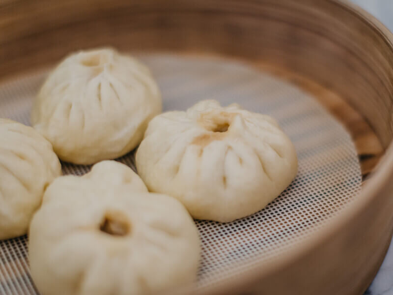 Handmade Chinese buns in a brown box